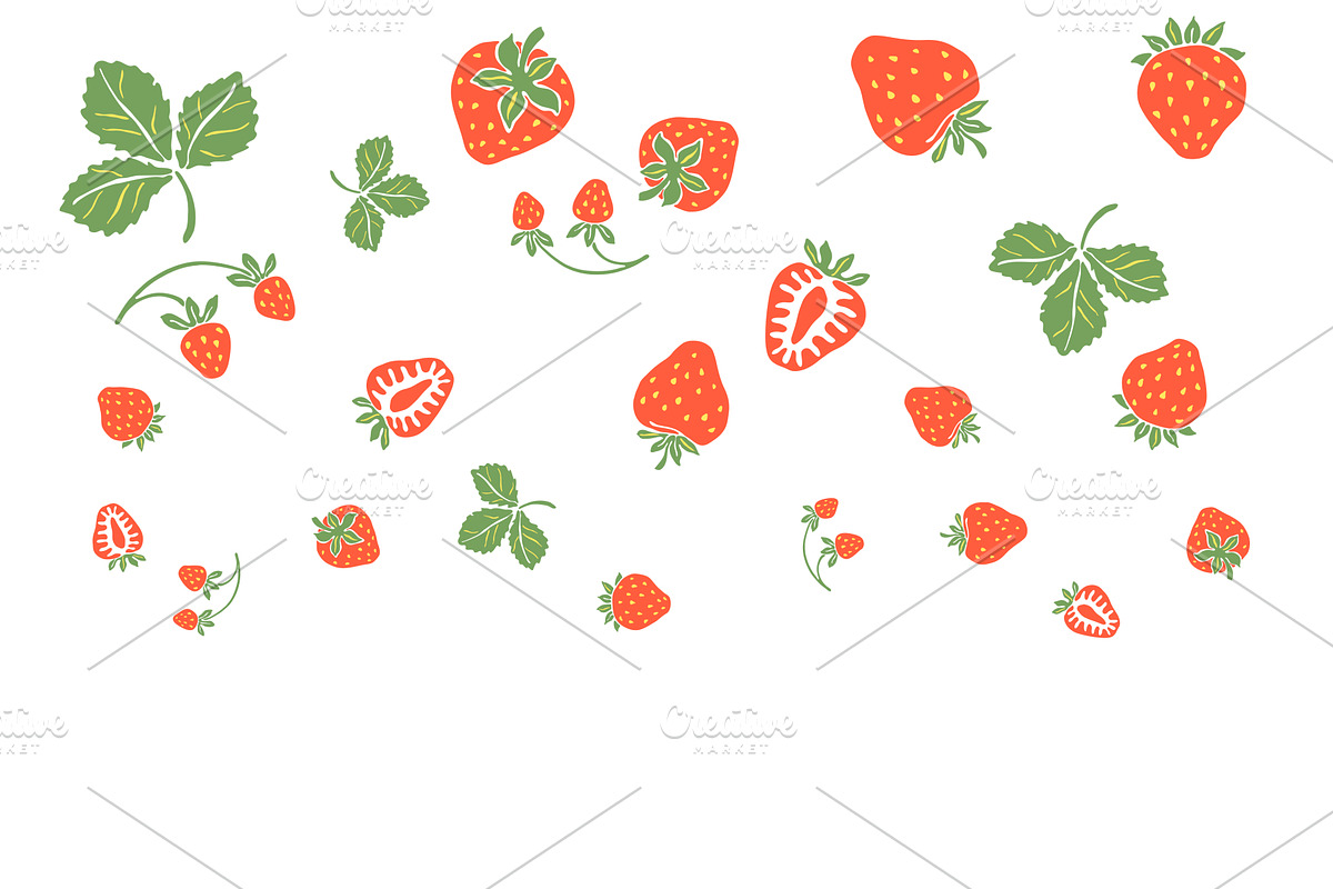Background with red strawberries, a Food Illustration by incomible