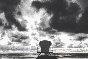 Black and white sunset lifeguard