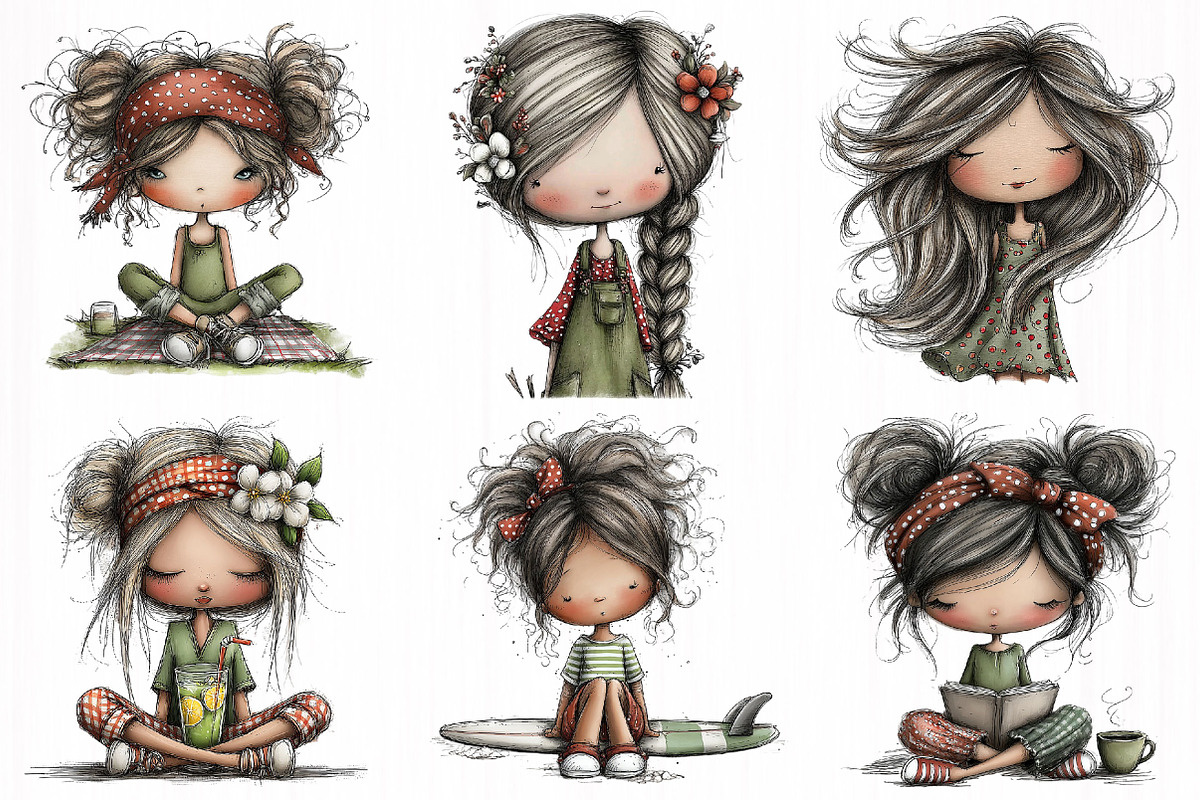 Whimsical Summer Girls Clipart, a Person Illustration by DreamCafeArt (Photo 4 of 7)