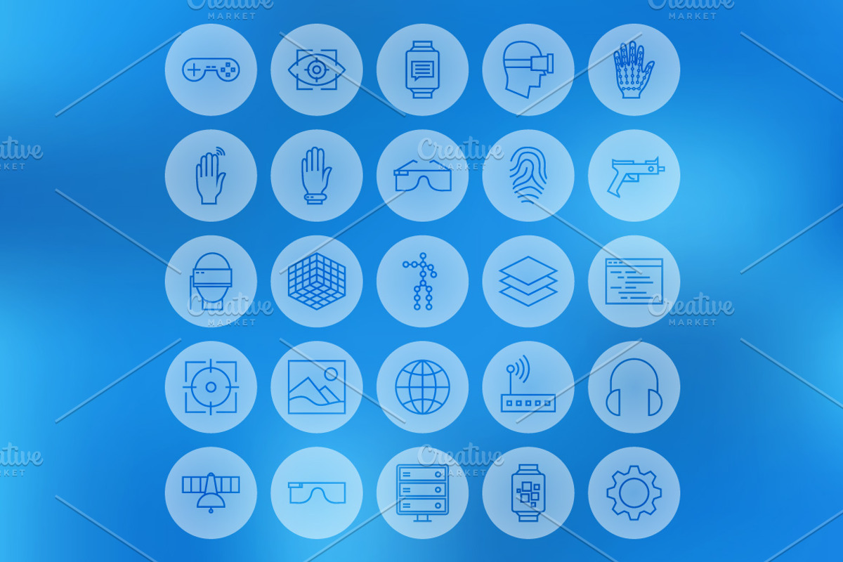 Virtual Reality Line Art Icons preview 3