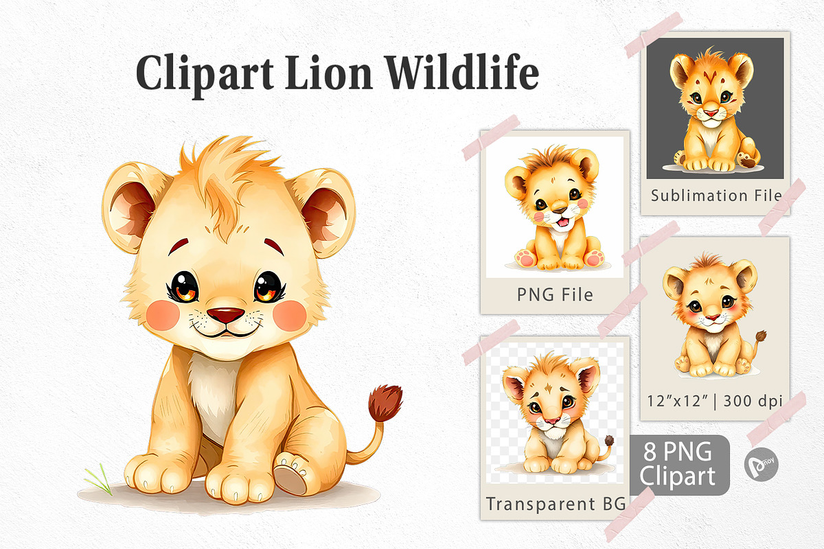 Watercolor Clipart Lion Wildlife, a Graphic by Artnoy (Photo 1 of 5)