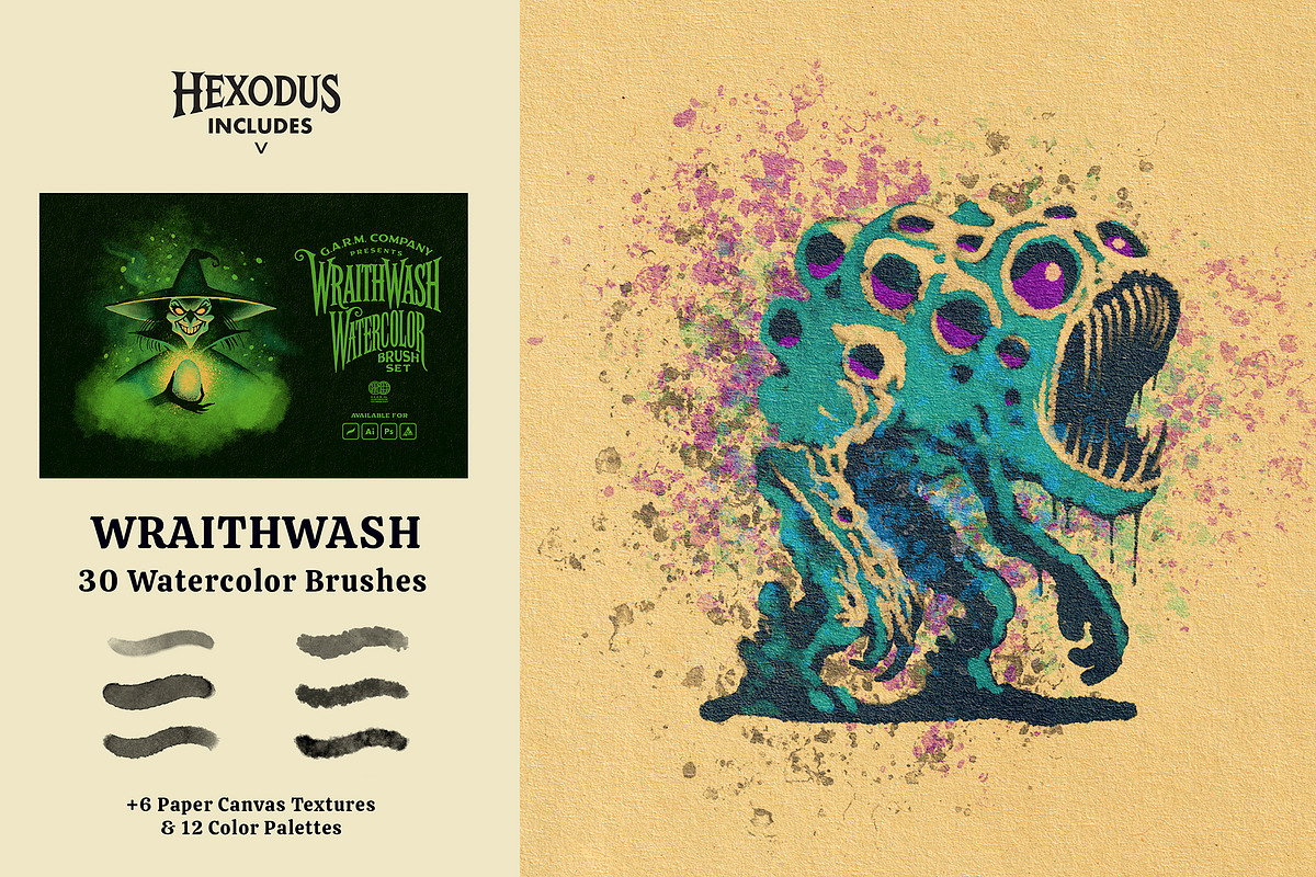 Hexodus - Brush & Texture Bundle, a Brush Add-On by G.A.R.M. Company (Photo 2 of 7)