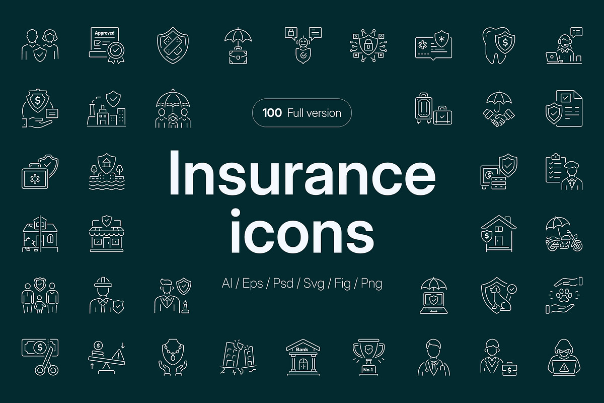 Insurance Icon Set, an Outline Icon by Prosymbols (Photo 1 of 8)