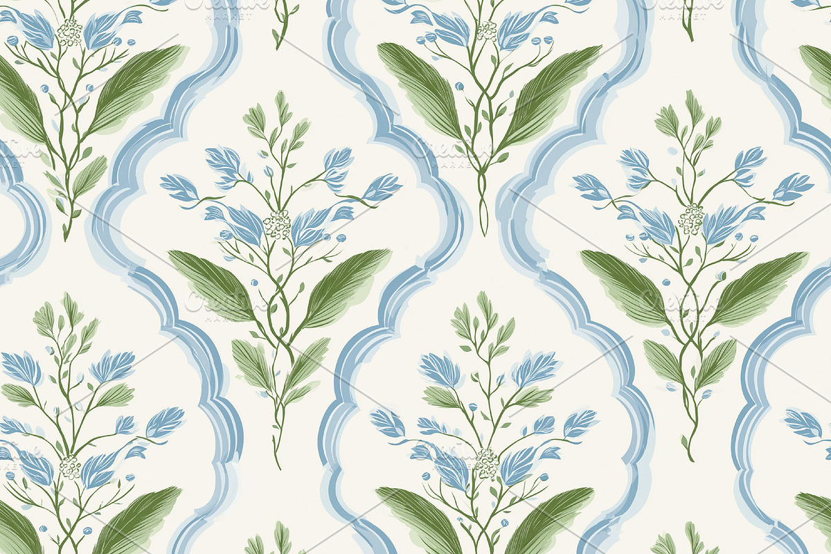 Seamless pattern, elegant floral seamless pattern with blue wate, a Pattern Graphic by Studio ANNA