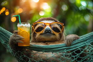 Sloth in Hammock with Sunglasses and, an Animal Photo by Pixeness Studio