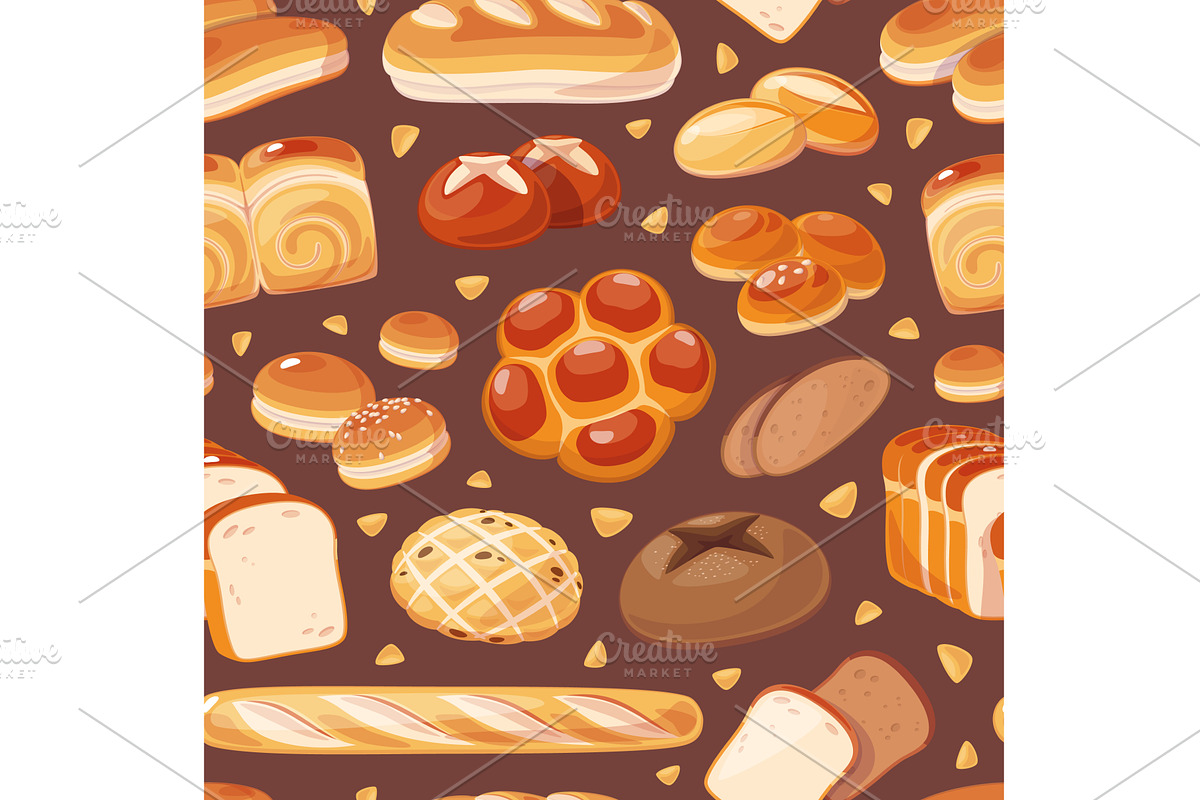 Bread seamless pattern. Repeated, a Food Illustration by YummyBuum