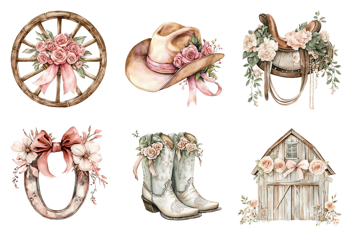 Watercolor Western Coquette Clipart, a Seasonal Illustration by designcity5 (Photo 3 of 5)