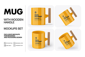 Glossy Mug W/ Wooden Handle Mockups