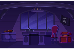 Captain cabin interior at night, a Transportation Illustration by Valerie Bodnar