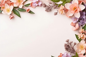 Frame with flowers, branches, leaves and petals isolated pastel, a Background Photo by AS photostudio
