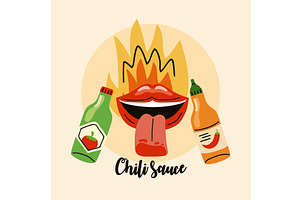 mouth onfire and chili sauces, a Food Illustration by studiogstock