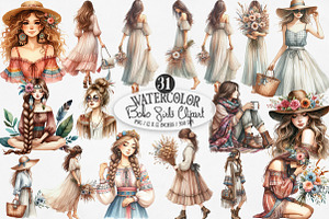 Watercolor Boho Girls Clipart, an Illustration by Designking