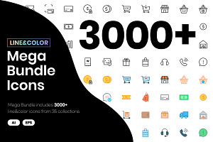 3000 Mega Bundle Line&color Icons