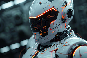 A robot clad in a futuristic suit ad, a Photo by Iftikhar Alam