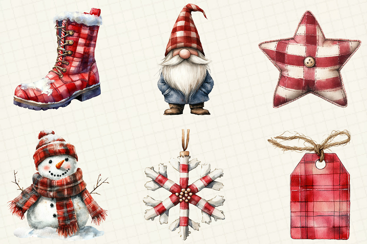 Plaid Christmas Watercolor Clipart, an Illustration by OK Design (Photo 4 of 5)