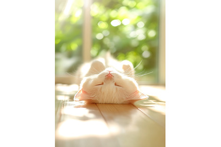 Relaxed white cat sleeping on sunny, an Animal Photo by Lermont51