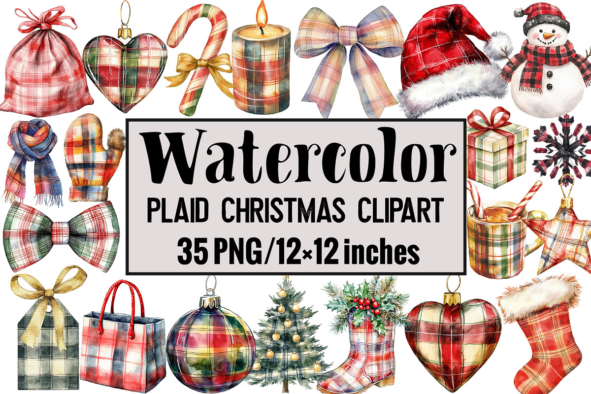 Plaid Christmas Clipart, an Illustration by Design Market (Photo 1 of 4)
