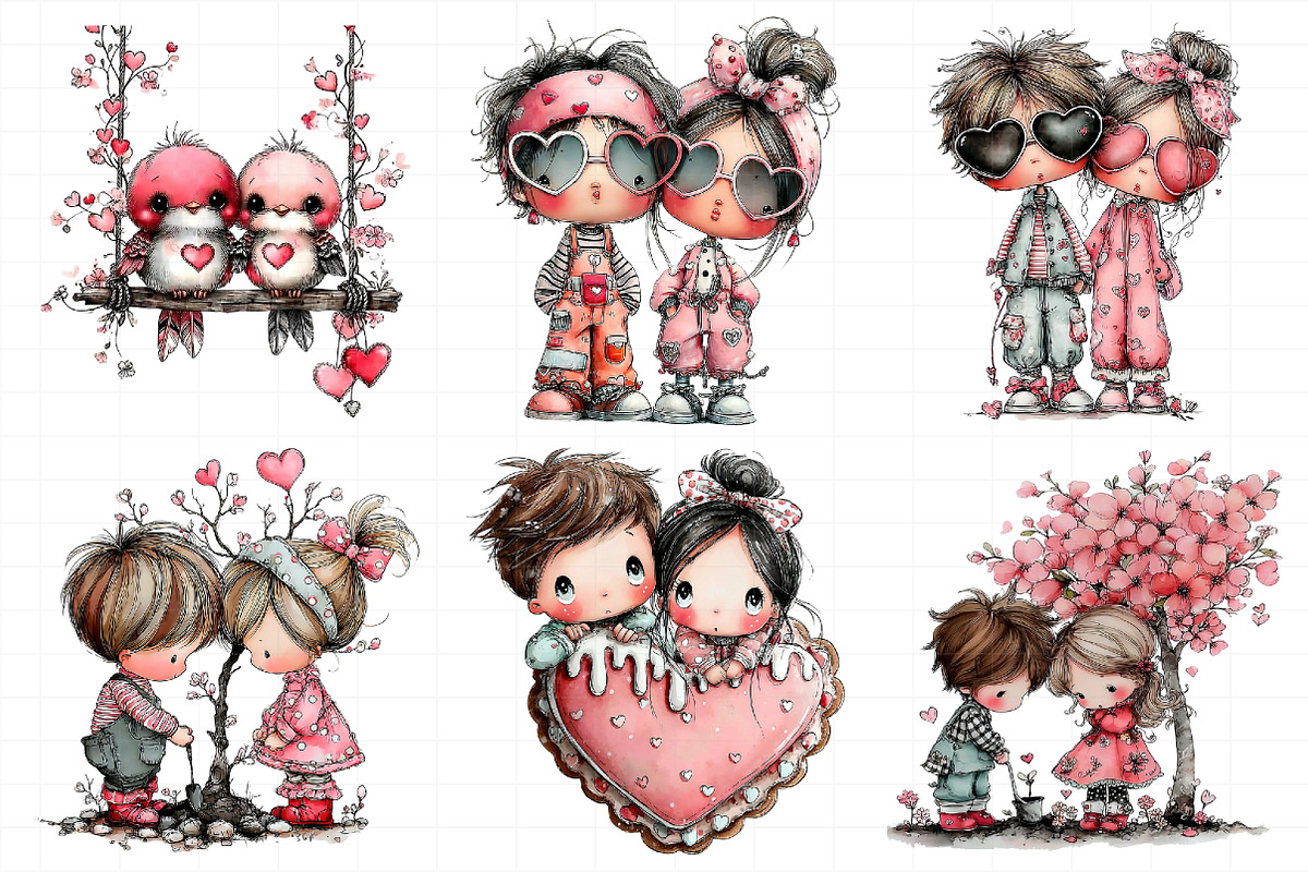 Whimsical Valentine Couple Clipart, an Illustration by Daily.Designs (Photo 4 of 5)