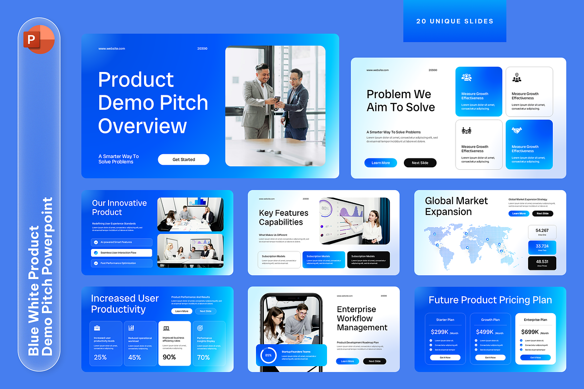Blue White Product Demo Pitch, a Presentation Template by Sixtemp (Photo 1 of 3)