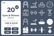 Gym and Fitness Icons, an Outline Icon by Tekuni (Thumbnail 1 of 8)