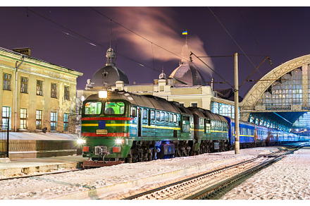Winter night at Lviv historic main