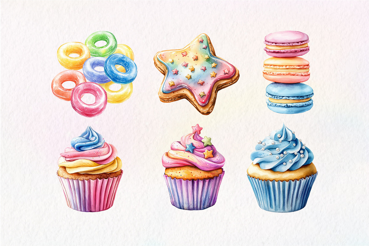 Watercolor Pastel Sweets Clipart, an Illustration by Dream Creation (Photo 4 of 6)