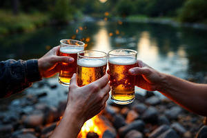 Toasting with glasses of beer of thr, a Photo by Volff