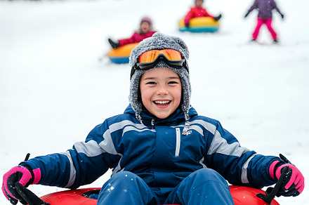 kids riding Snow Tubing