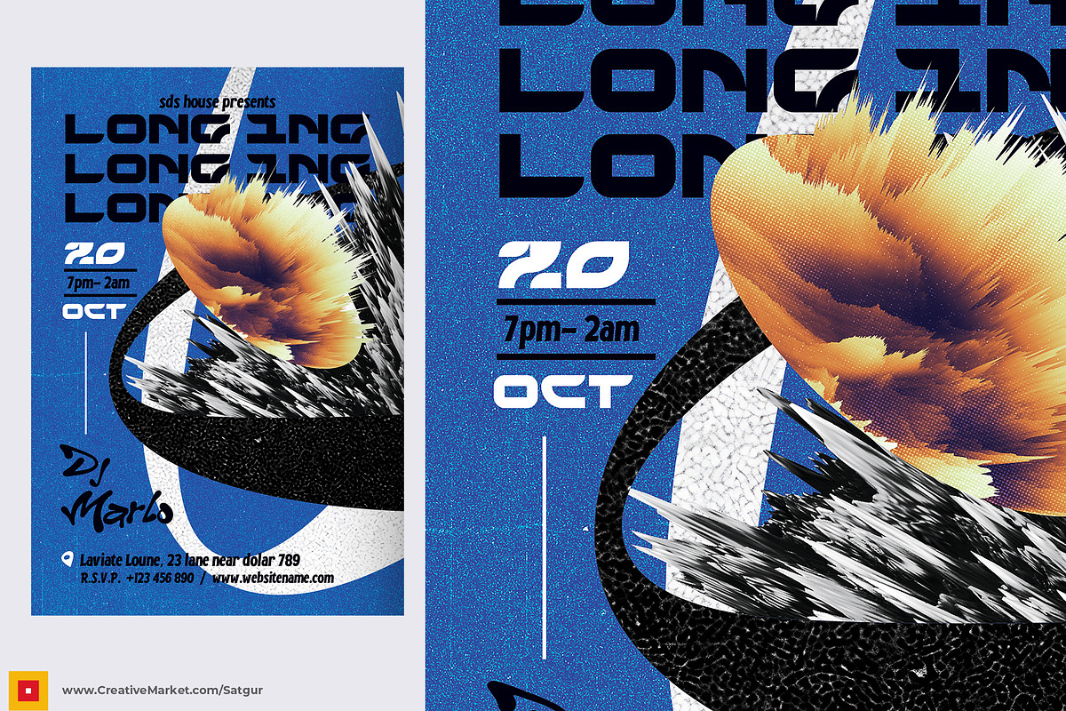 3 Abstract NightClub Party Flyers, a Flyer Template by Satgur Graphic Design (Photo 7 of 9)