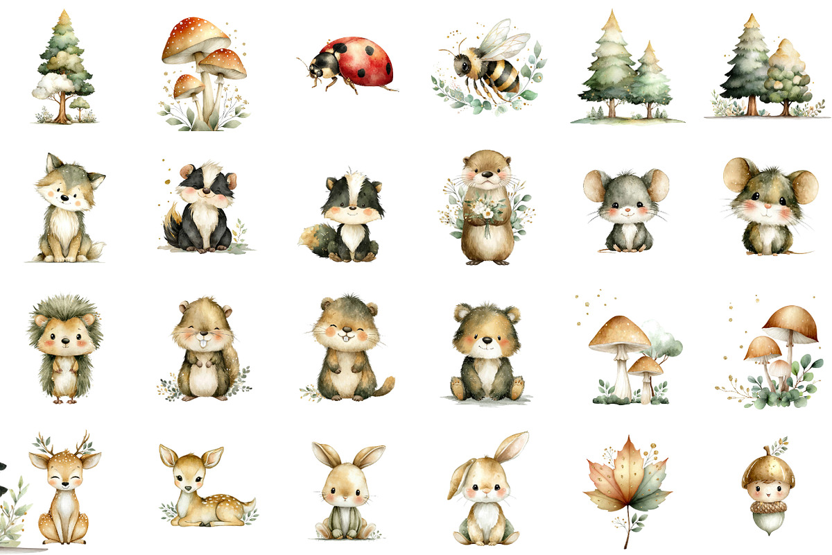 Cute Woodland Animal Clipart, an Illustration by Sublimation Artist (Photo 2 of 7)