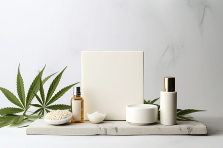 Natural Alternative medicine and cosmetics, CBD, cannabis, hemp, marijuana leav, a Photo by Antonina Vlasova