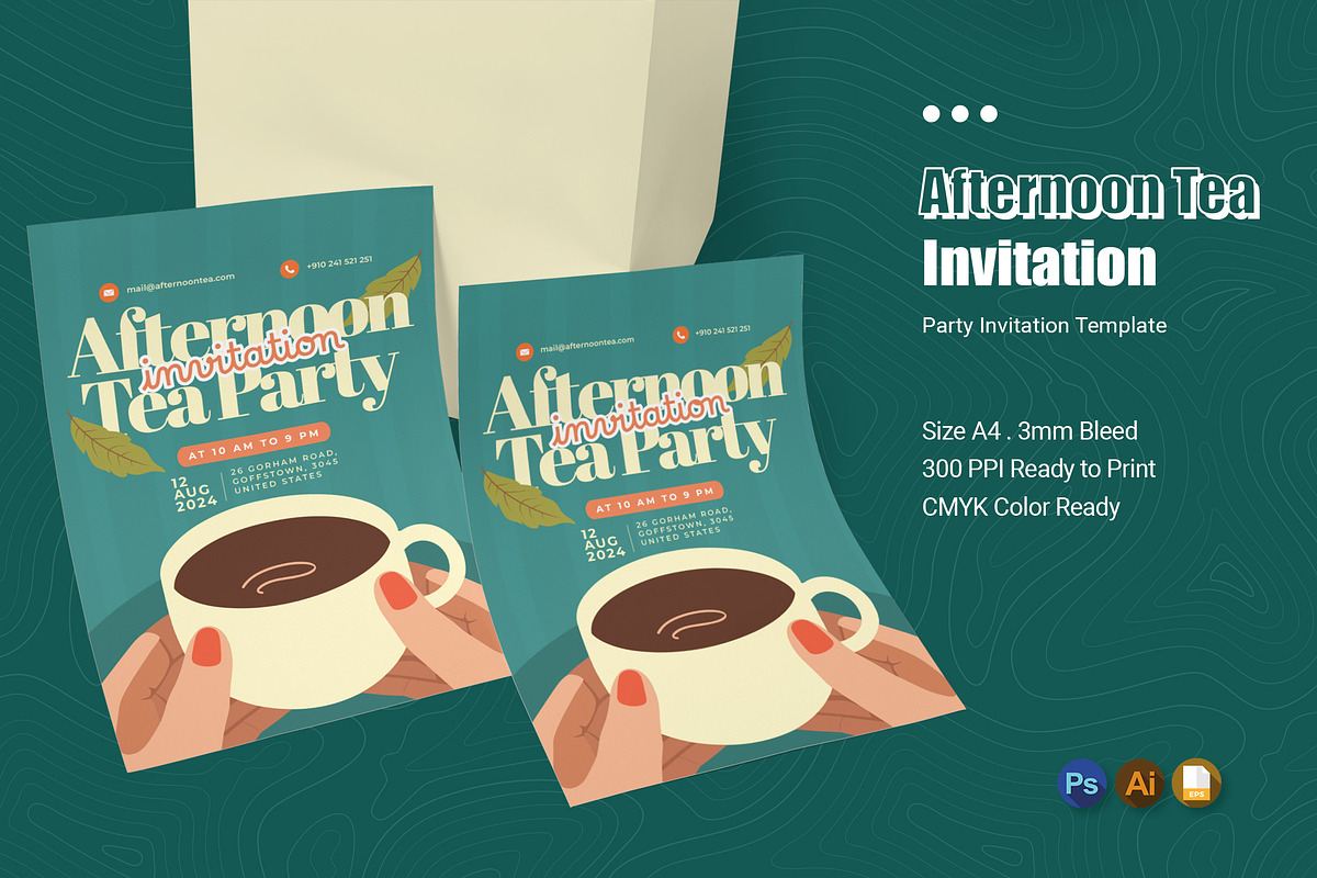 Afternoon Tea Party Invitation, an Invitation Template by Esensifiksi.studio (Photo 1 of 2)