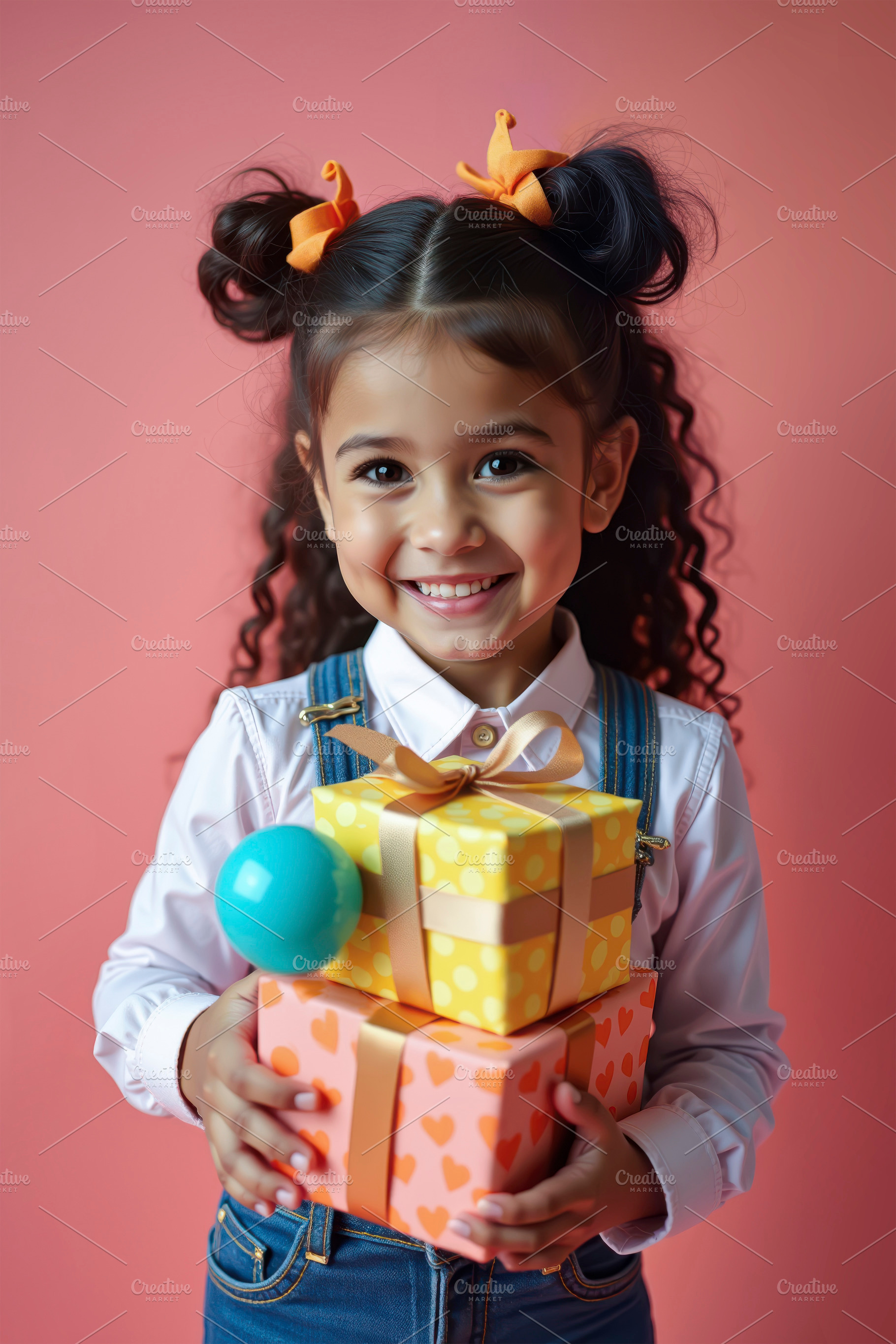 Smiling Girl Holding Gift Boxes Agai, a Person Photo by angellodeco