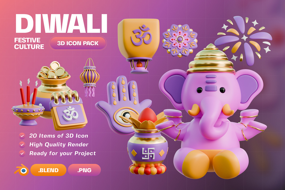 Diwali Festive Culture 3D Icon Pack, an Object 3D Model by Haps Space (Photo 1 of 4)