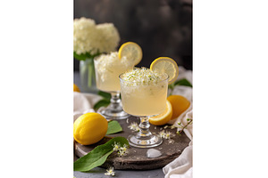 Floral lemonade in elegant glasses, a Food & Drink Photo by Lermont51