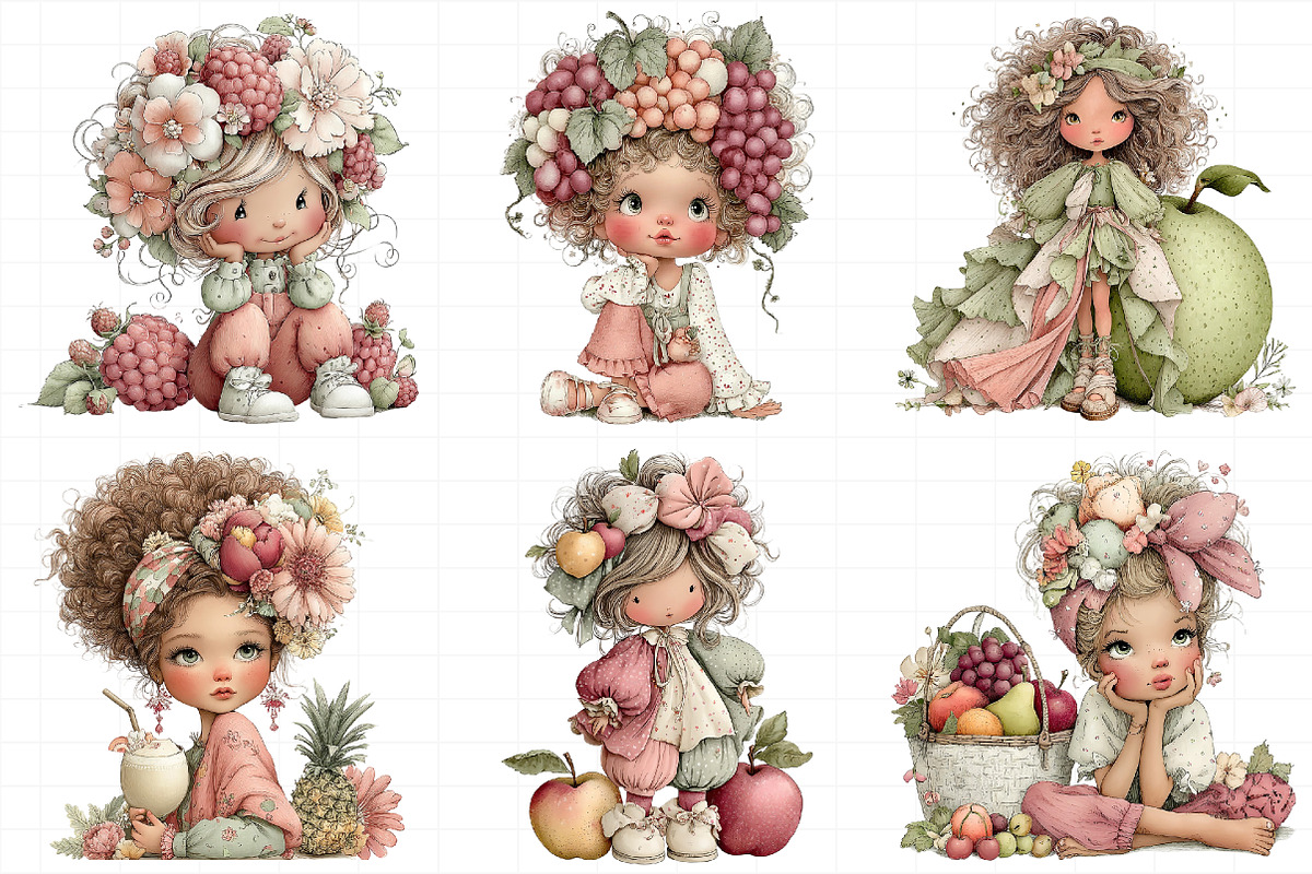 Whimsical Summer Fruit Girls Clipart, an Illustration by Daily.Designs (Photo 7 of 8)