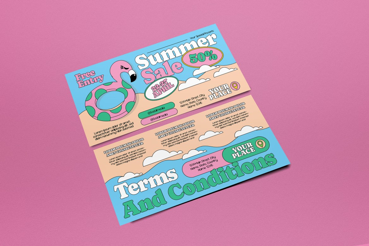 Cream Blue Retro Summer Sale Voucher, a Card Template by graphicook (Photo 2 of 3)