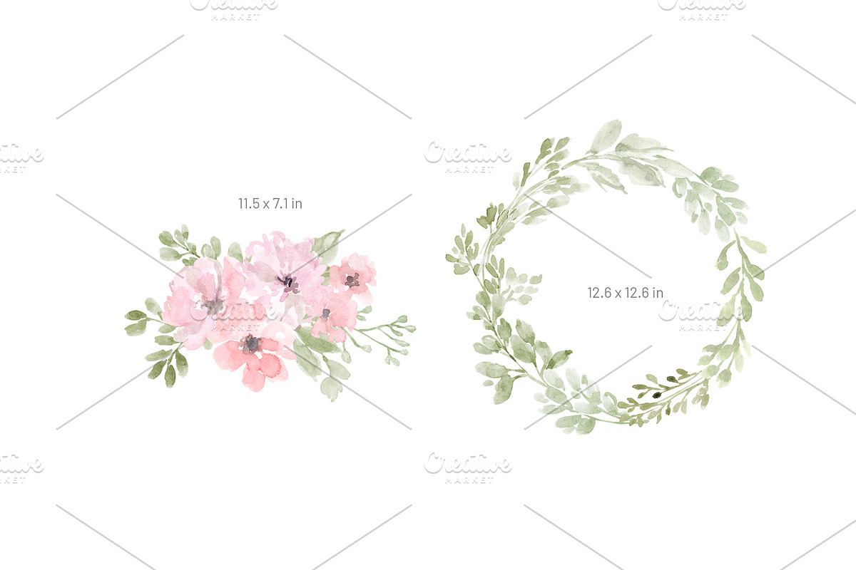 Watercolor Dusty Green Pink Flowers, a Decorative Illustration by GraphicsDish (Photo 4 of 5)