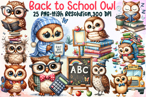 Back to School Owl Clipart, an Illustration by Sublimation Artist