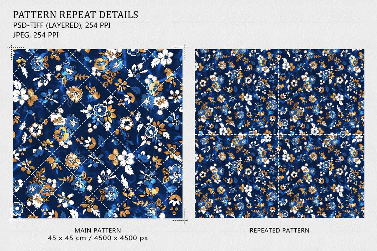 Navy and Yellow Floral Seamless, a Pattern Graphic by Gullenda (Photo 2 of 6)