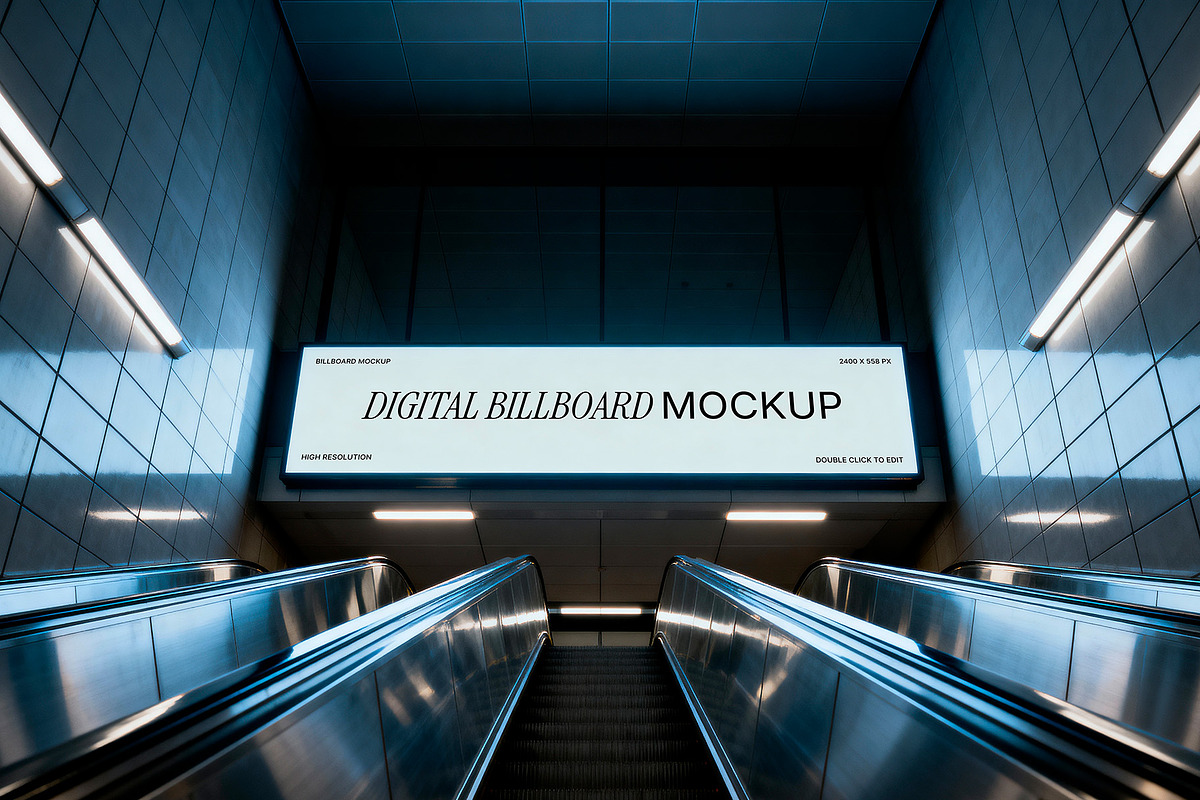 4 Billboard Mockups Escalators Set, an Advertising Mockup by rodrigofkaminski (Photo 5 of 5)