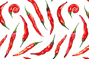 Watercolor red chili pepper pattern, a Pattern Graphic by Art By Silmairel (Thumbnail 1 of 2)