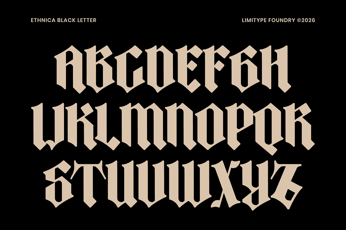 Ethnica - Blackletter Font, a Blackletter Font by limitype (Photo 5 of 10)