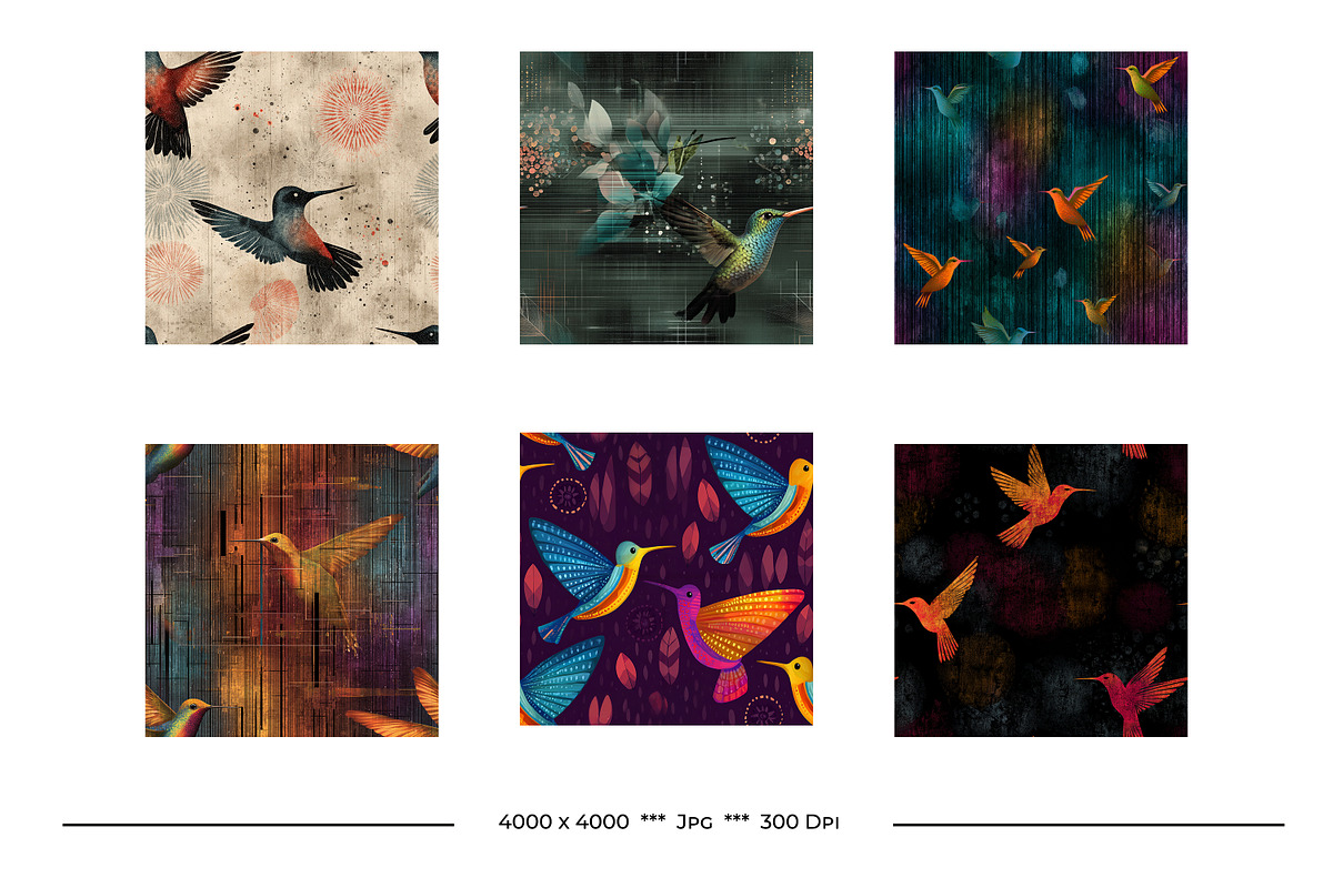 Hummingbird Retro Art Style Patterns, a Pattern Graphic by karenfoleyphoto (Photo 7 of 11)