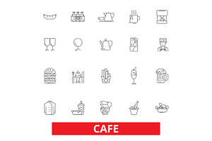 Cafe, Coffee Shop, Street Restaurant, Cafeteria, Lunch, Dinner, Eating, Menu Line Icons. Editable Strokes. Flat Design Vector Illustration Symbol Conc