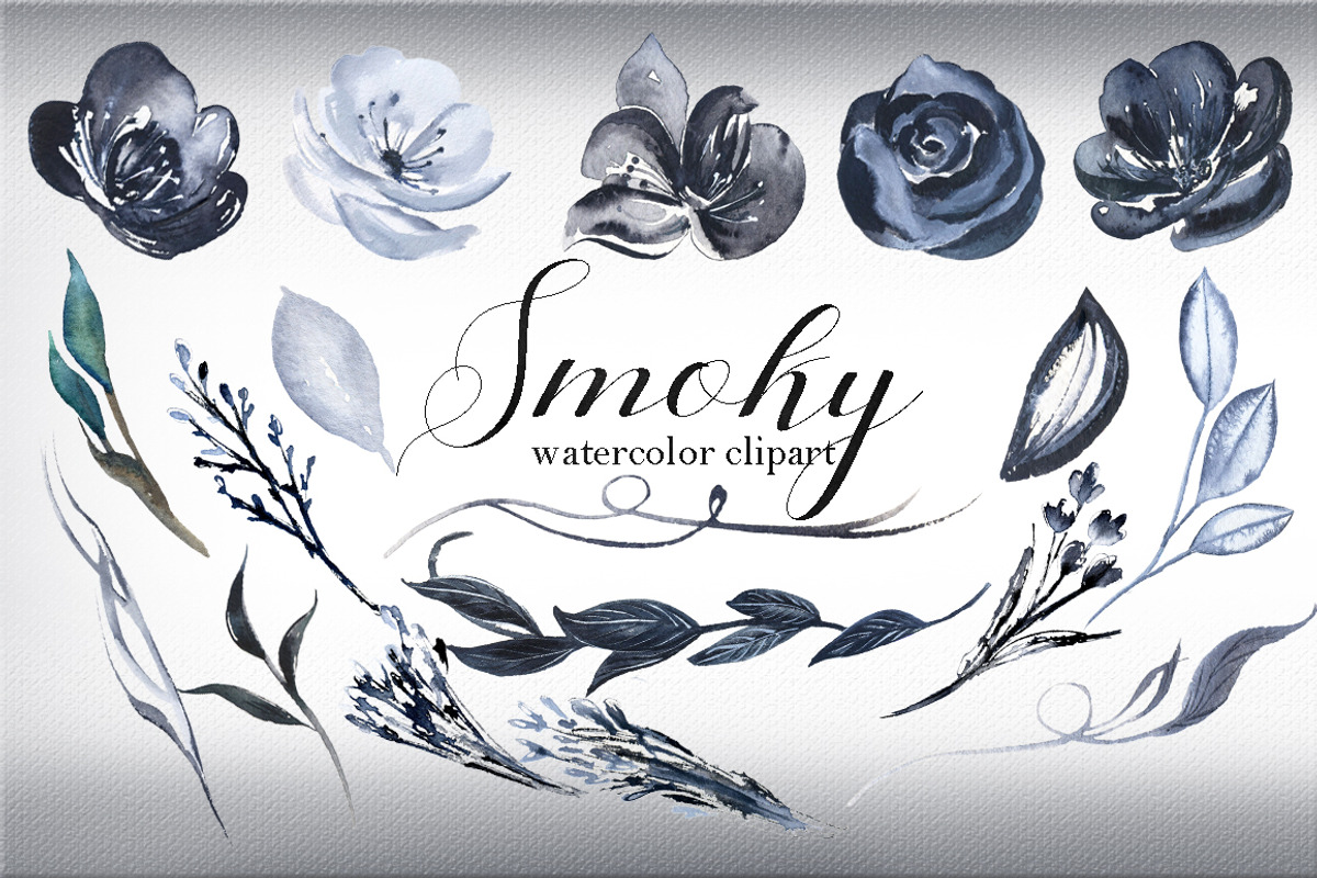 Smoky. Black grey watercolor flowers, an Illustration by LABFcreations (Photo 2 of 4)