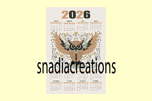 Owl Calendar 2026, a Stationery Template by snadiacreations