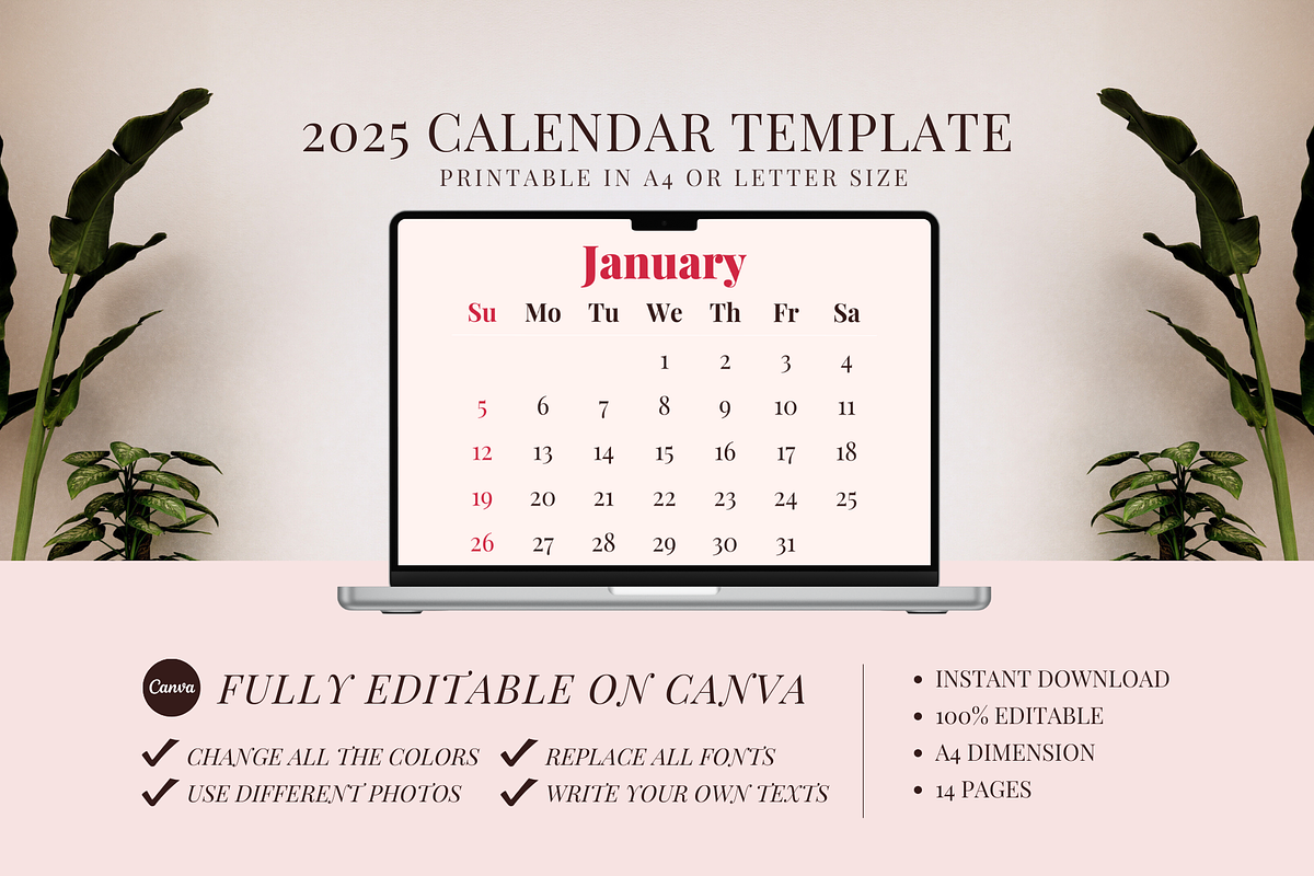 2025 CALENDAR CANVA TEMPLATE, a Stationery Template by The Little Lily Studio (Photo 5 of 5)