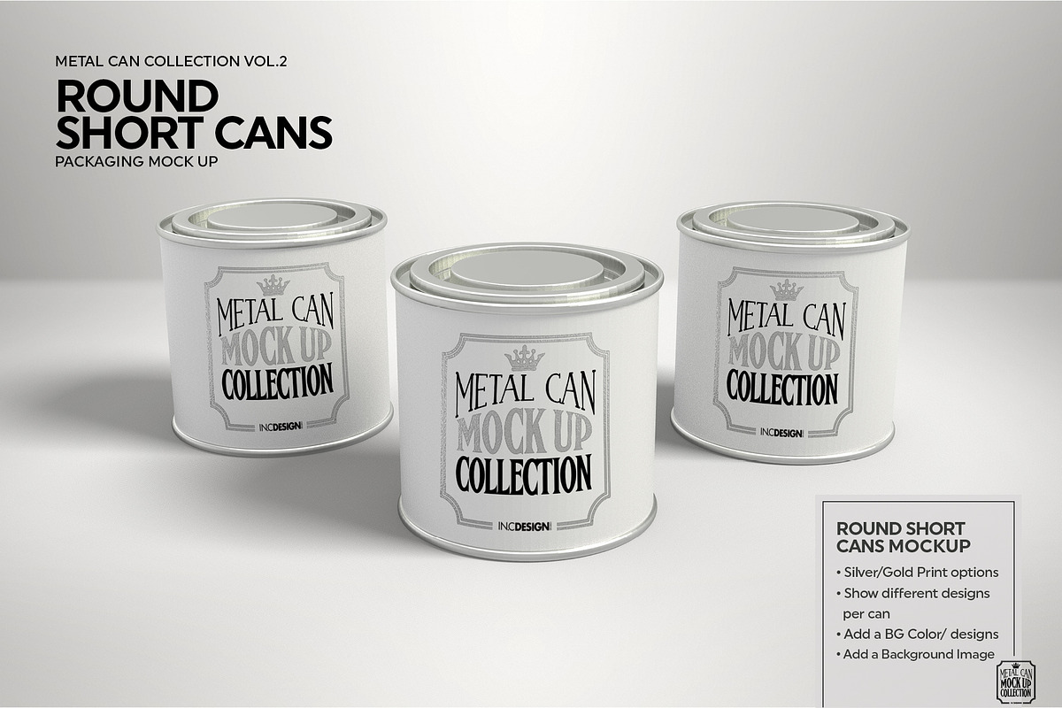 Short Round Lid Cans Mockup, a Product Mockup by INCDesign (Photo 2 of 5)