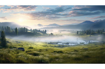misty meadow scenery north landscape, a Nature Photo by pikepicture